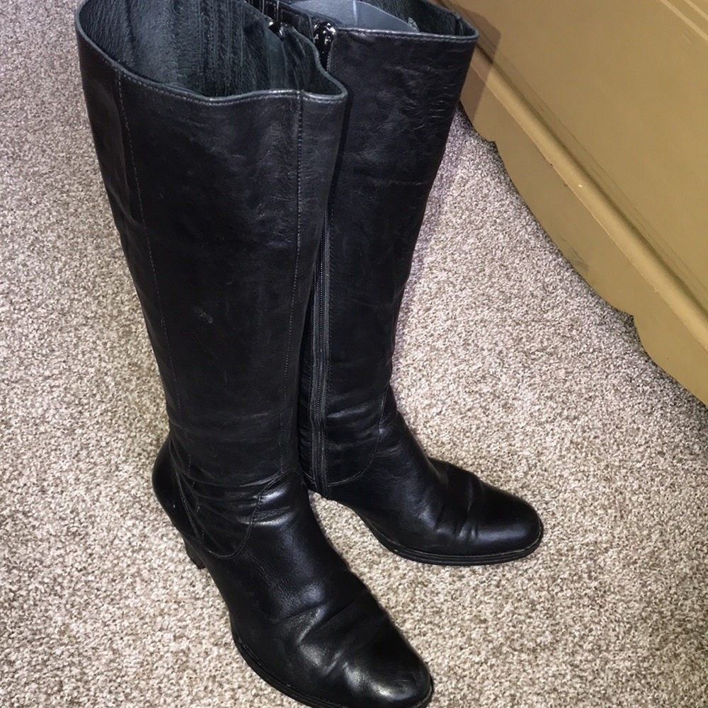Born Crown Black Leather Knee High Boots 9 1/2 M